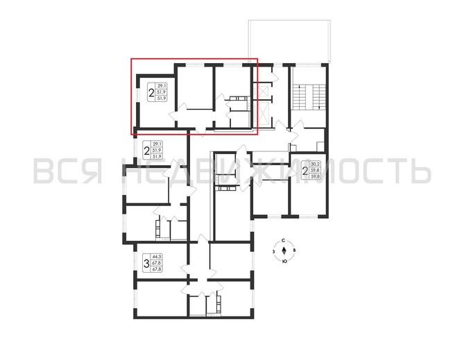 2-комнатная квартира, 51.9кв.м - изображение 1