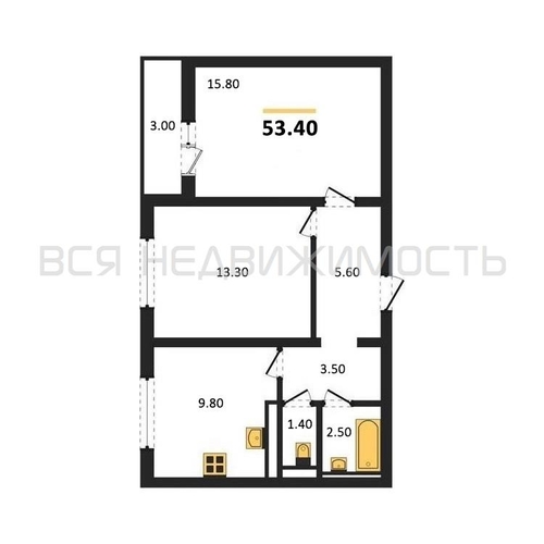 2-комнатная квартира, 53.4кв.м - изображение 0