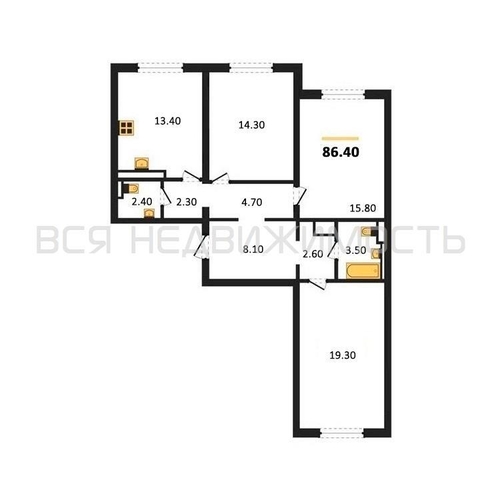 3-комнатная квартира, 86.4кв.м - изображение 0