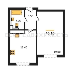 1-комнатная квартира, 40.1кв.м 1-комнатная квартира, 40.1кв.м - изображение 1