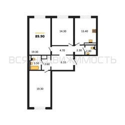 3-комнатная квартира, 89.9кв.м 3-комнатная квартира, 89.9кв.м - изображение 1