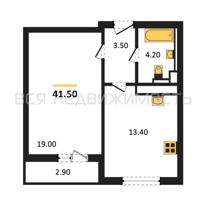 1-комнатная квартира, 41.5кв.м - изображение