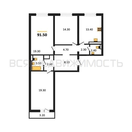 3-комнатная квартира, 91.5кв.м - изображение 0