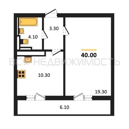 1-комнатная квартира, 40кв.м - изображение