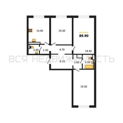 3-комнатная квартира, 89.9кв.м 3-комнатная квартира, 89.9кв.м - изображение 1