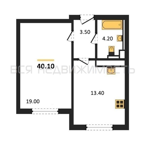 1-комнатная квартира, 40.1кв.м - изображение 0