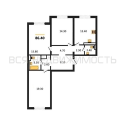 3-комнатная квартира, 86.4кв.м 3-комнатная квартира, 86.4кв.м - изображение 1