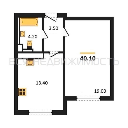 1-комнатная квартира, 40.1кв.м - изображение