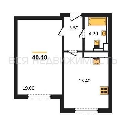 1-комнатная квартира, 40.1кв.м - изображение