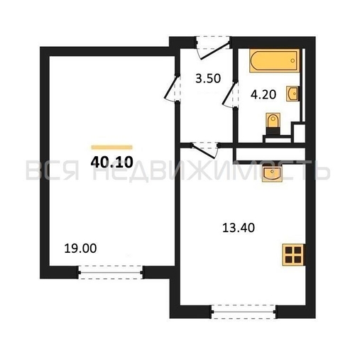 1-комнатная квартира, 40.1кв.м - изображение 0