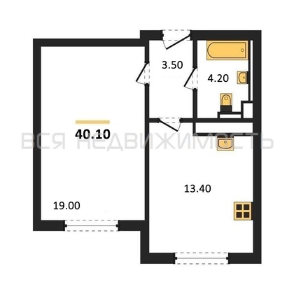 1-комнатная квартира, 40.1кв.м - изображение