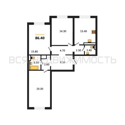 3-комнатная квартира, 86.4кв.м - изображение