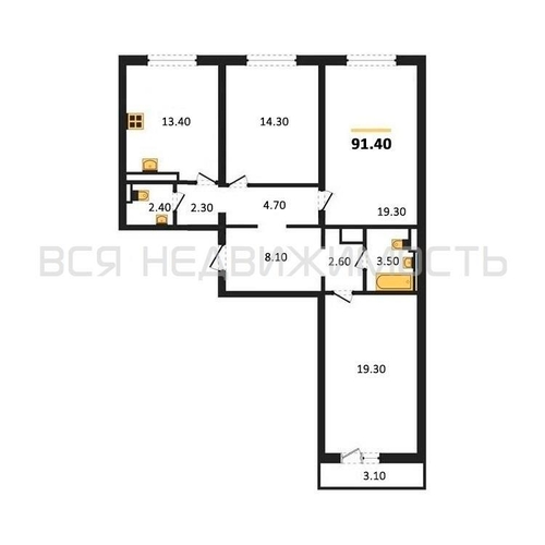 3-комнатная квартира, 91.4кв.м - изображение 0