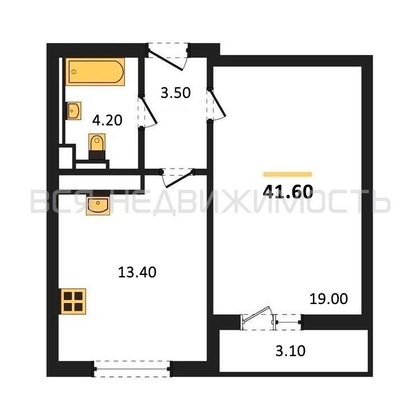 1-комнатная квартира, 41.6кв.м - изображение