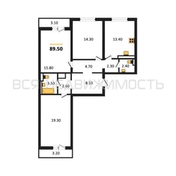 3-комнатная квартира, 89.5кв.м 3-комнатная квартира, 89.5кв.м - изображение 1