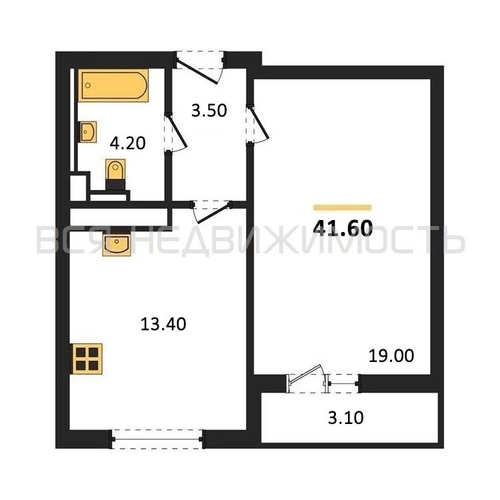 1-комнатная квартира, 41.6кв.м - изображение 0