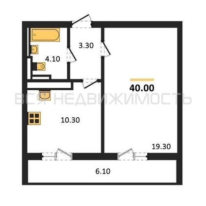 1-комнатная квартира, 40кв.м - изображение