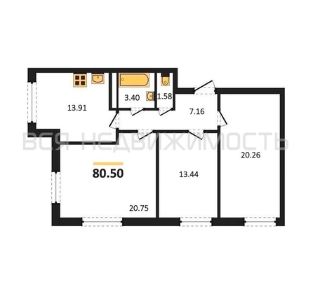 3-комнатная квартира, 79кв.м - изображение