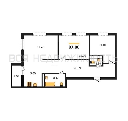 2-комнатная квартира, 88.9кв.м - изображение