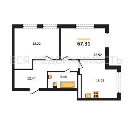 2-комнатная квартира, 65.9кв.м - изображение