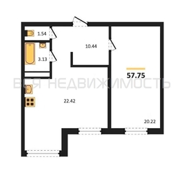 1-комнатная квартира, 57.7кв.м - изображение 1