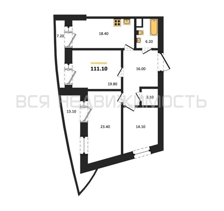 3-комнатная квартира, 111.1кв.м 3-комнатная квартира, 111.1кв.м - изображение