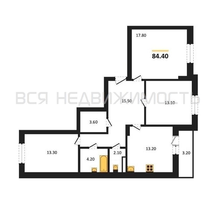 3-комнатная квартира, 84.4кв.м - изображение