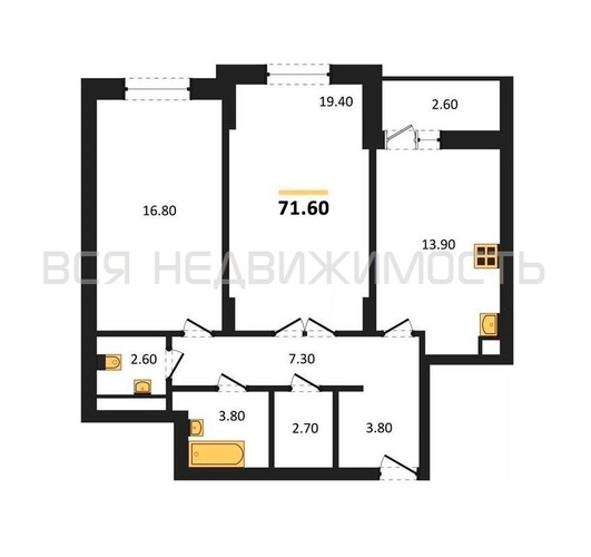 2-комнатная квартира, 71.6кв.м - изображение 0