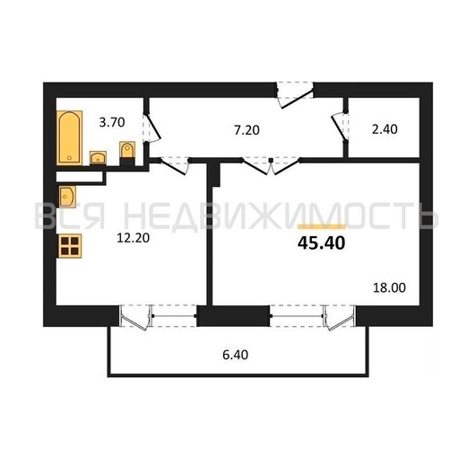1-комнатная квартира, 45.4кв.м - изображение 0
