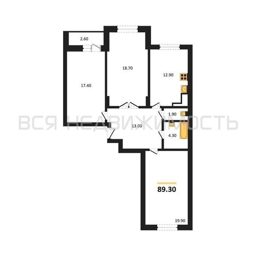 3-комнатная квартира, 89.3кв.м - изображение 0