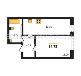 1-комнатная квартира, 34.72кв.м - изображение 1