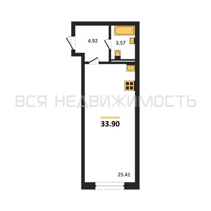 квартира-студия, 33,9кв.м. - изображение