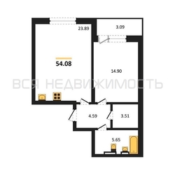 1-комнатная квартира, 54.08кв.м - изображение 1