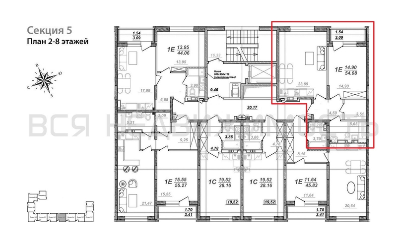 1-комнатная квартира, 54.08кв.м - изображение 1