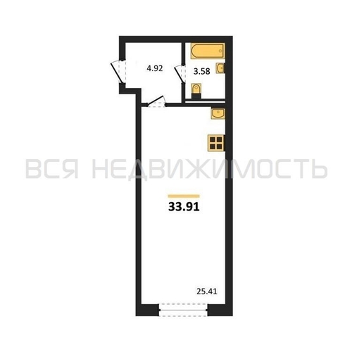 квартира-студия, 33,91кв.м. - изображение 0