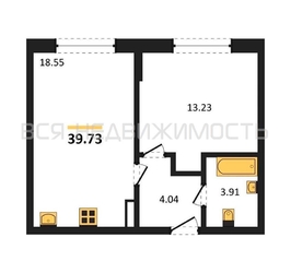 1-комнатная квартира, 39.73кв.м - изображение 1