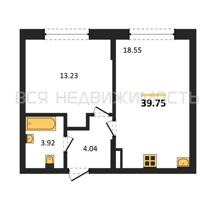 1-комнатная квартира, 39.75кв.м - изображение