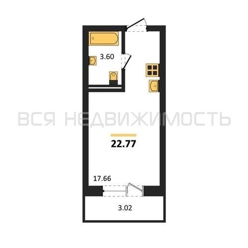 квартира-студия, 22,77кв.м. - изображение 0