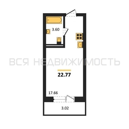 квартира-студия, 22,77кв.м. - изображение