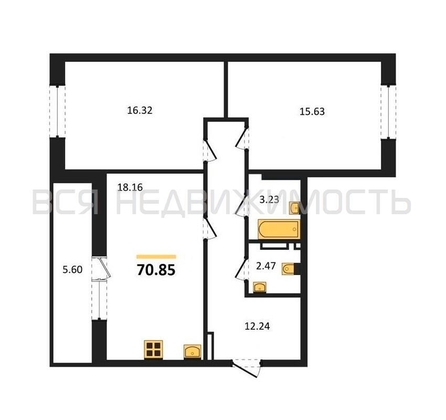 2-комнатная квартира, 70.85кв.м - изображение