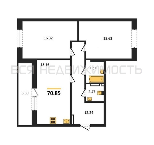 2-комнатная квартира, 70.85кв.м - изображение 0