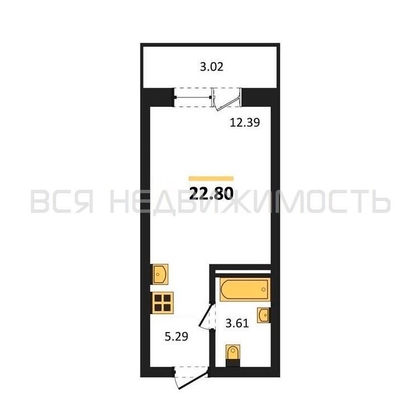 квартира-студия, 22,8кв.м. - изображение