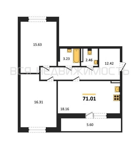 2-комнатная квартира, 71.01кв.м - изображение 0