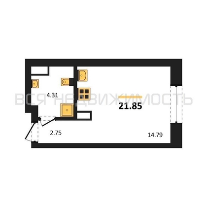 квартира-студия, 21,85кв.м. - изображение