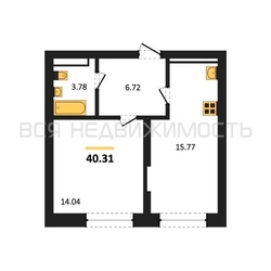 1-комнатная квартира, 40.31кв.м - изображение 1