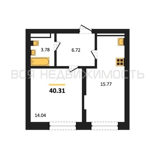 1-комнатная квартира, 40.31кв.м - изображение 0