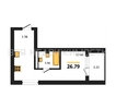 квартира-студия, 26,79кв.м. - изображение 1 квартира-студия, 26,79кв.м. - изображение 1