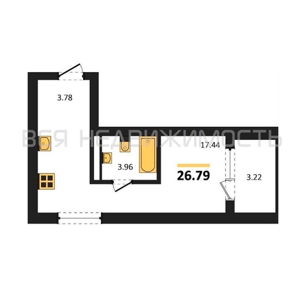 квартира-студия, 26,79кв.м. - изображение