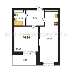 1-комнатная квартира, 46.96кв.м - изображение 1