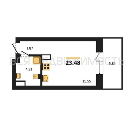 квартира-студия, 23,48кв.м. - изображение